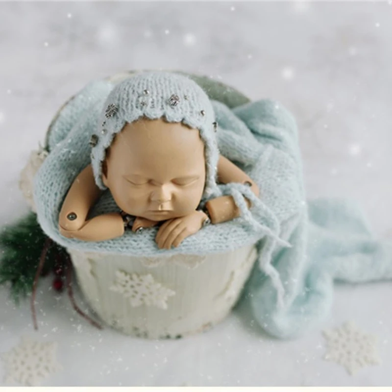 

Newborn Baby Photography Props snowflake Christmas Hats Backdrops Soft Knitted Wraps Background Blanket Photo Shoots Props