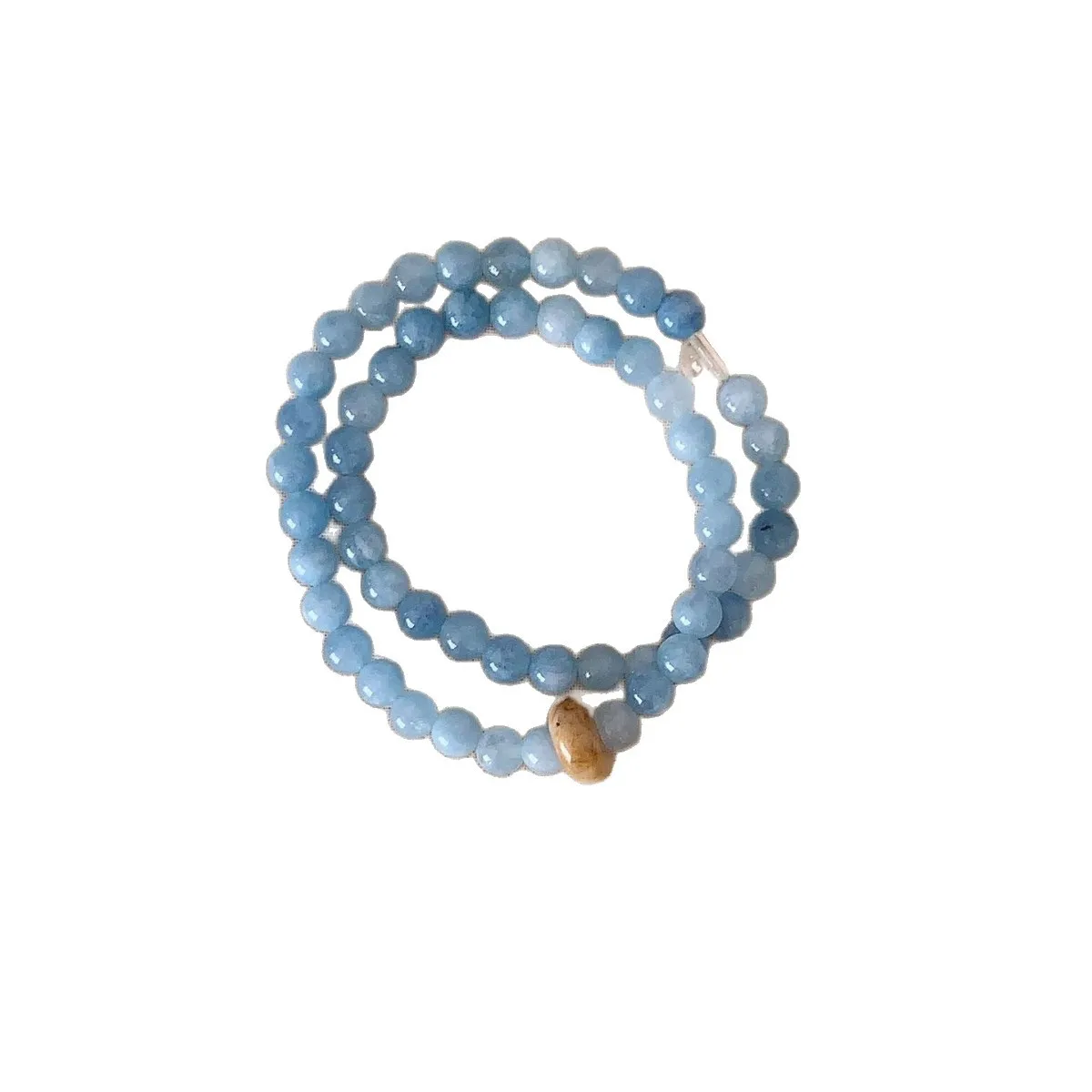 

Women's Summer Double Layer Elastic Bracelet Natural Sea Blue Stone Beaded Bracelet Delicate Minimalist Hand Jewelry Gifts