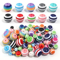 50-100pcs/lot Resin Stripe Round Beads Rainbow Color Stripe Pattern Loose Spacer Beads For DIY Jewelry Making Bracelet Necklace
