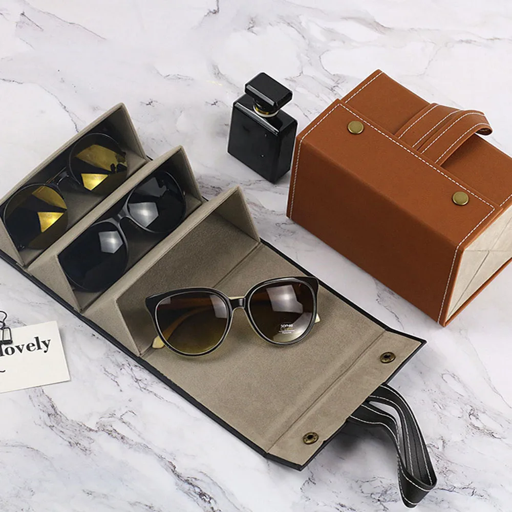 

Creative PU Leather Eyeglass Storage Box Sunglasses Case Display Organizer Foldable 2/3/4/5/6 Multi-slot Glasses Box Portable