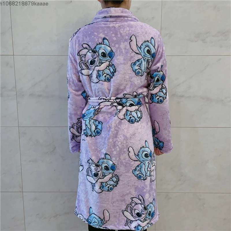 Disney Stitch Little Monster Cartoon New Winter Flannel Sleeprobe Kawaii Design Y2k Sweet Girl Style Fashion Casual Night-robe