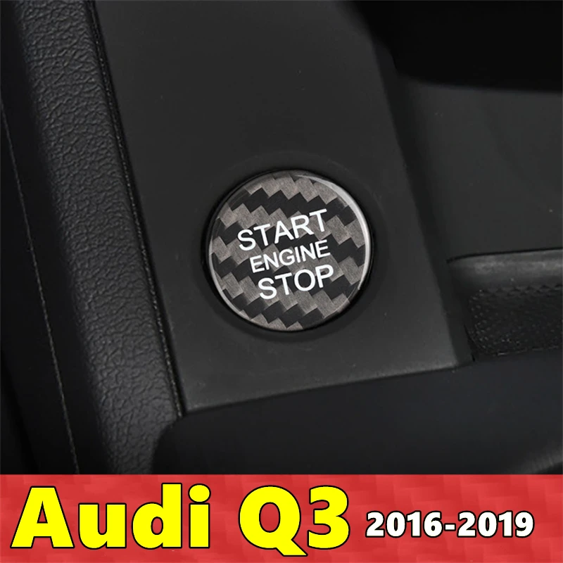 

For Audi Q3 Car Engine Start Stop Button Cover Real Carbon Fiber Sticker 2016 2017 2018 2019