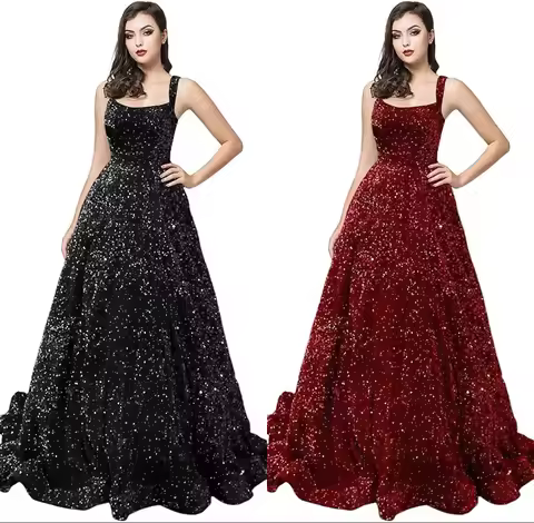 Women's Long Prom Dress A Line Evening Formal Evening Dress Spaghetti Straps Neck Ball Gown with Pockets Free Custom Large Size