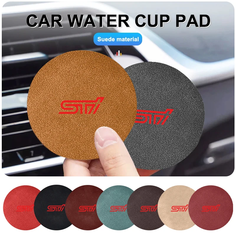 2Pcs Car Water Cup Pads Fur Leather Anti-Slip Mats Auto Accessories For Subaru Impreza Legacy WRX STI BRZ Forester Ascent Levorg