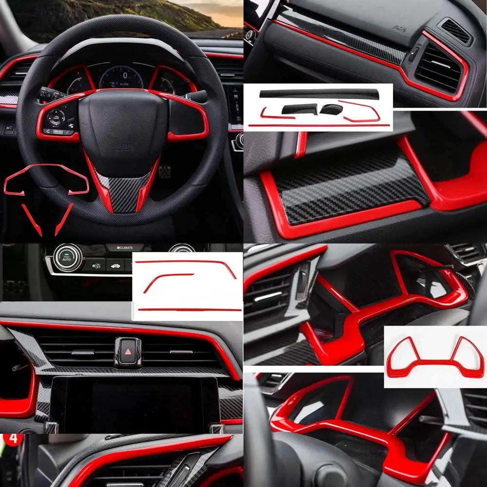 

15 шт., полные аксессуары для интерьера Civic, центральная консоль, крышка коробки передач, декоративные наклейки для Honda Civic 10-го поколения 2021 2020