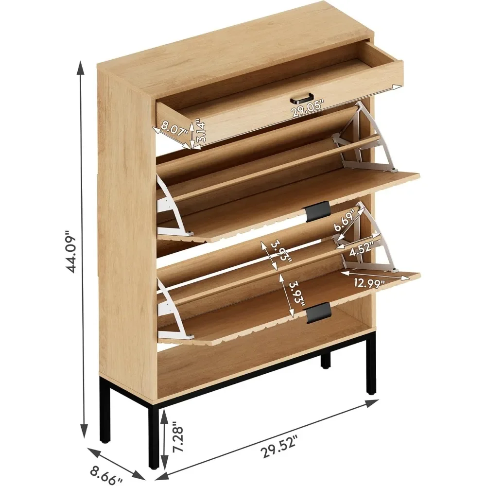 Shoe Cabinet, Shoe Storage Organizer Cabinet with 2 Flip Half Moon Line Doors, Freestanding Shoe Rack with Adjustable Shelf