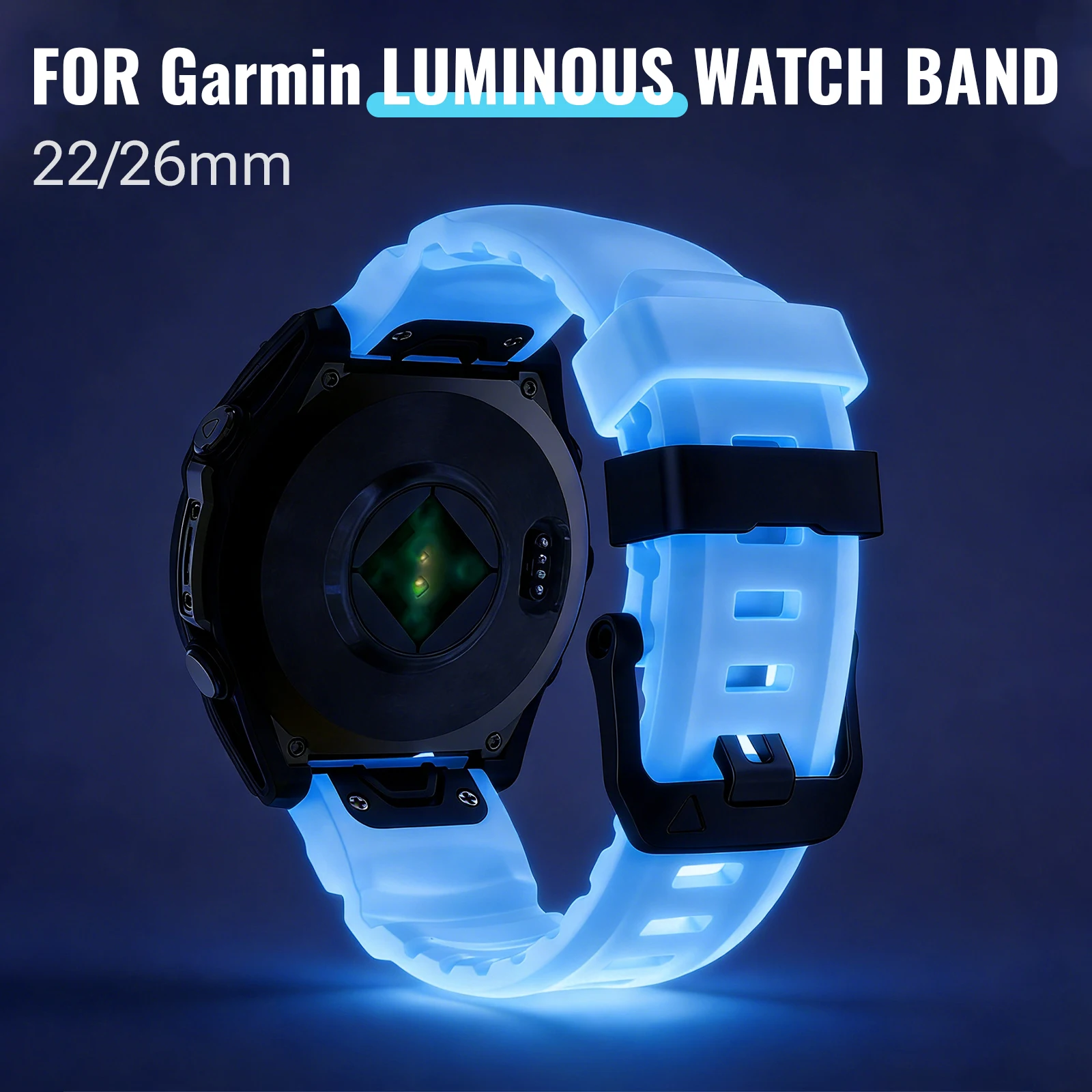 22/26 mm leuchtendes Silikon-Uhrenarmband für Garmin Fenix ​​5X/5X Plus/6/6X Pro/6X/7X/8 (47/51 mm)//Tactix Delta/EPIX Pro 51 mm/Enduro 3