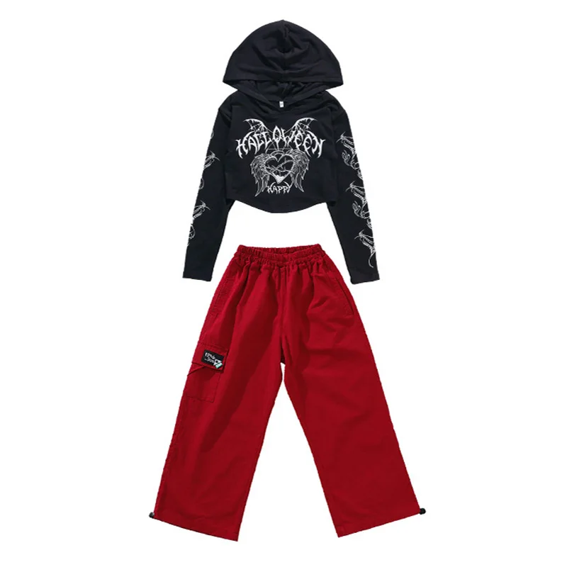 Set Hip Hop per ragazze Felpe con cappuccio K-pop Pantaloni cargo da ballo di strada Bambini Streetwear Top Gonne scozzesi Abiti per costumi jazz per bambini