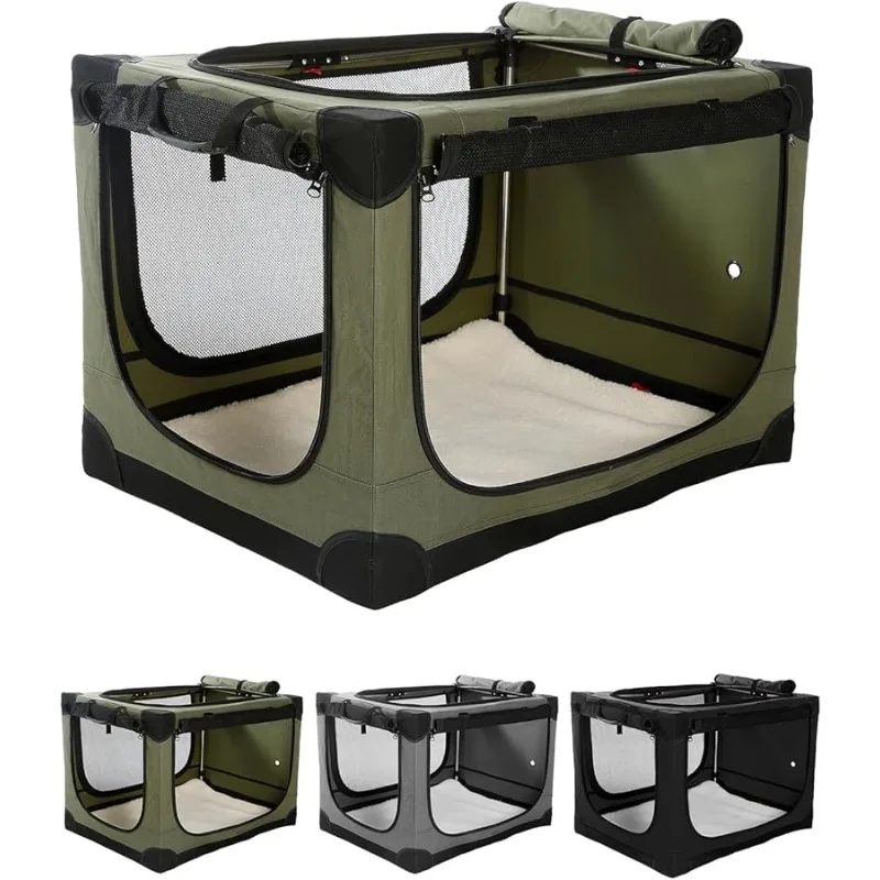 

30 Inch Collapsible Tra el Dog Crate for Medium Large Dogs, Portable Dog Crate 4-Door Foldable Soft Kennel with Durable Mesh Win