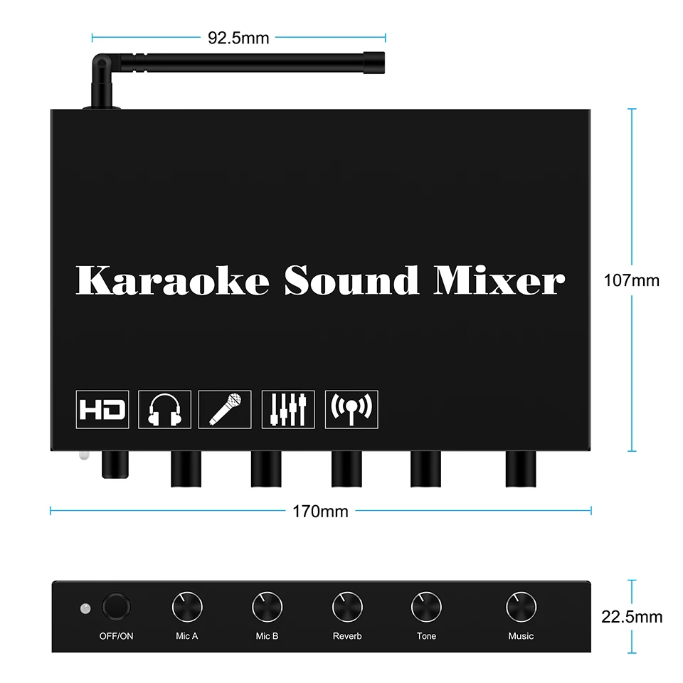 HDMI Karaoke Sound Mixer with Wireless Microphone Support BluetoothV5.0 Karaoke Mixer System with HDMI Optical Toslink AUX Out