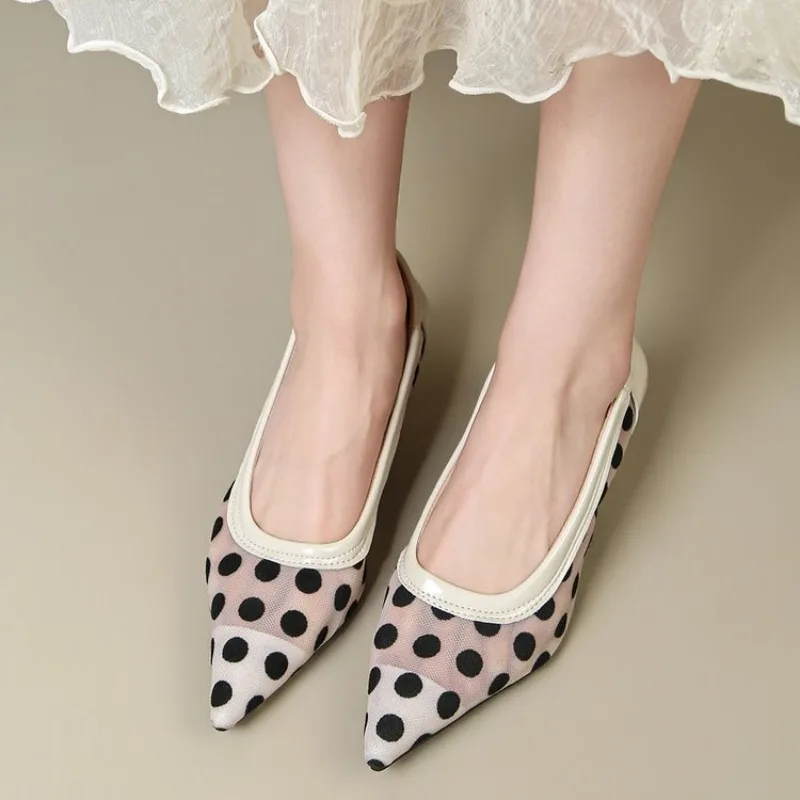 

Summer New Polka Dot Heels Classic Retro Lace Pumps Heels for Party Date