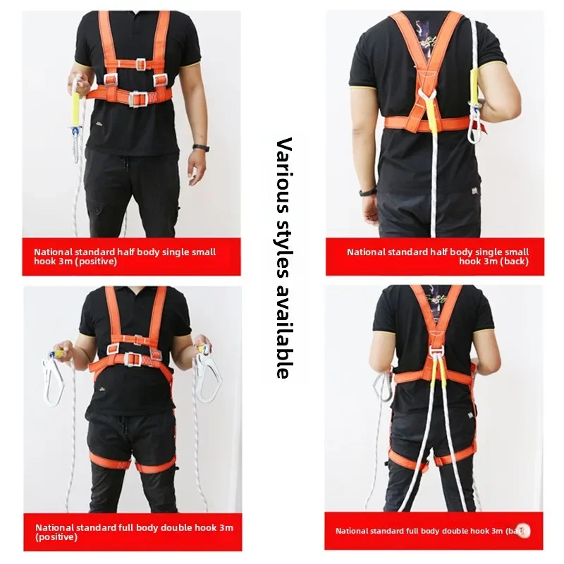 Double Back Full Body Safety Harness, Double Hook Shock Absorbing 5-Point High Altitude Work Safety Belt for Construction