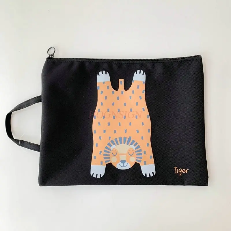 1pcs Handheld file bag, large capacity, multifunctional zipper, waterproof, thick material bag, cartoon cute book bag