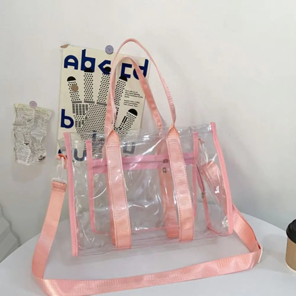 

Portable Waterproof PVC Beach Bag Clear Large Capacity Transparent Tote Bag Luggage Bag Shoulder Bag Swimming Handbag Female