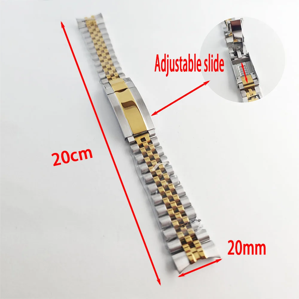 Aço inoxidável Watch Strap, Caixa de vidro safira, Comprimento 22cm Diâmetro Boca, 20mm para o Shell 904l