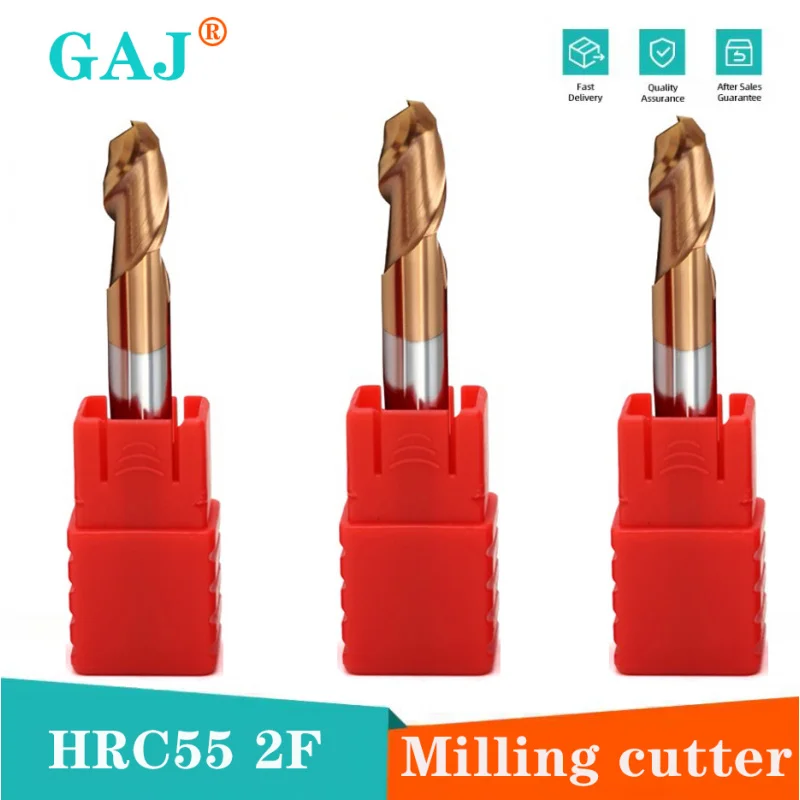

HRC55 2-Flute Milling Cutter Alloy Tungsten Steel Carbide Ball Nose End Mill For CNC Mechanical Metals Machining Endmills Tools