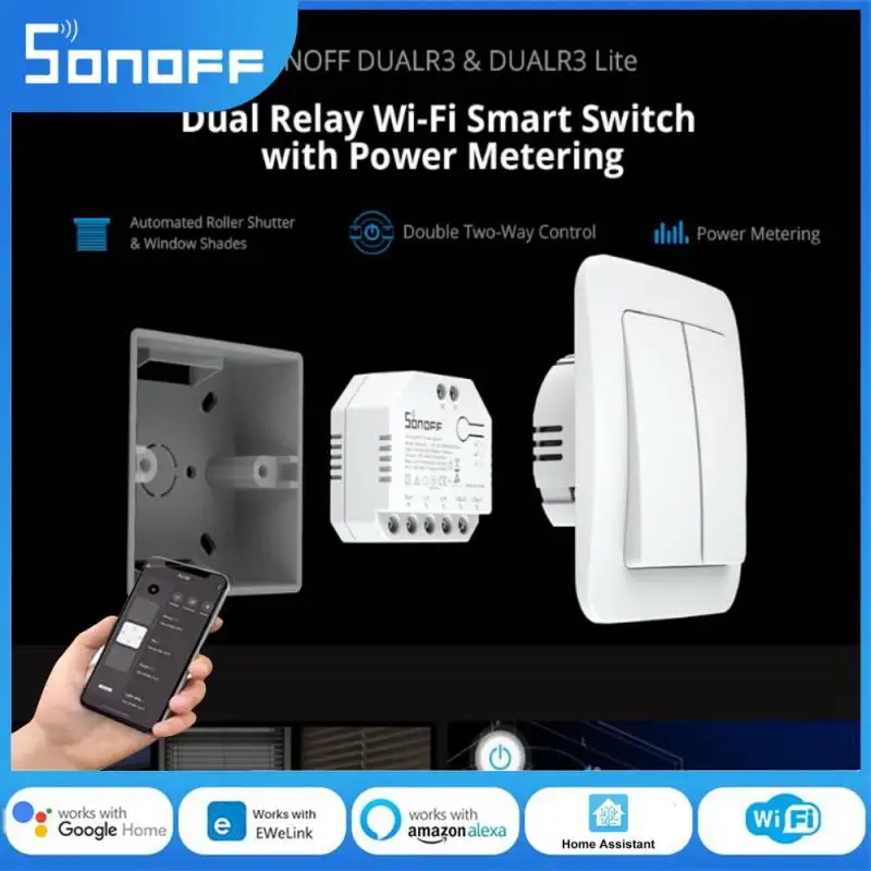 SONOFF Dual R3 Dualr3 Lite 2-Gang Relay WiFi Mini Smart Switches Energy Meter Blind Motor Switch Work With Alexa Google Alice