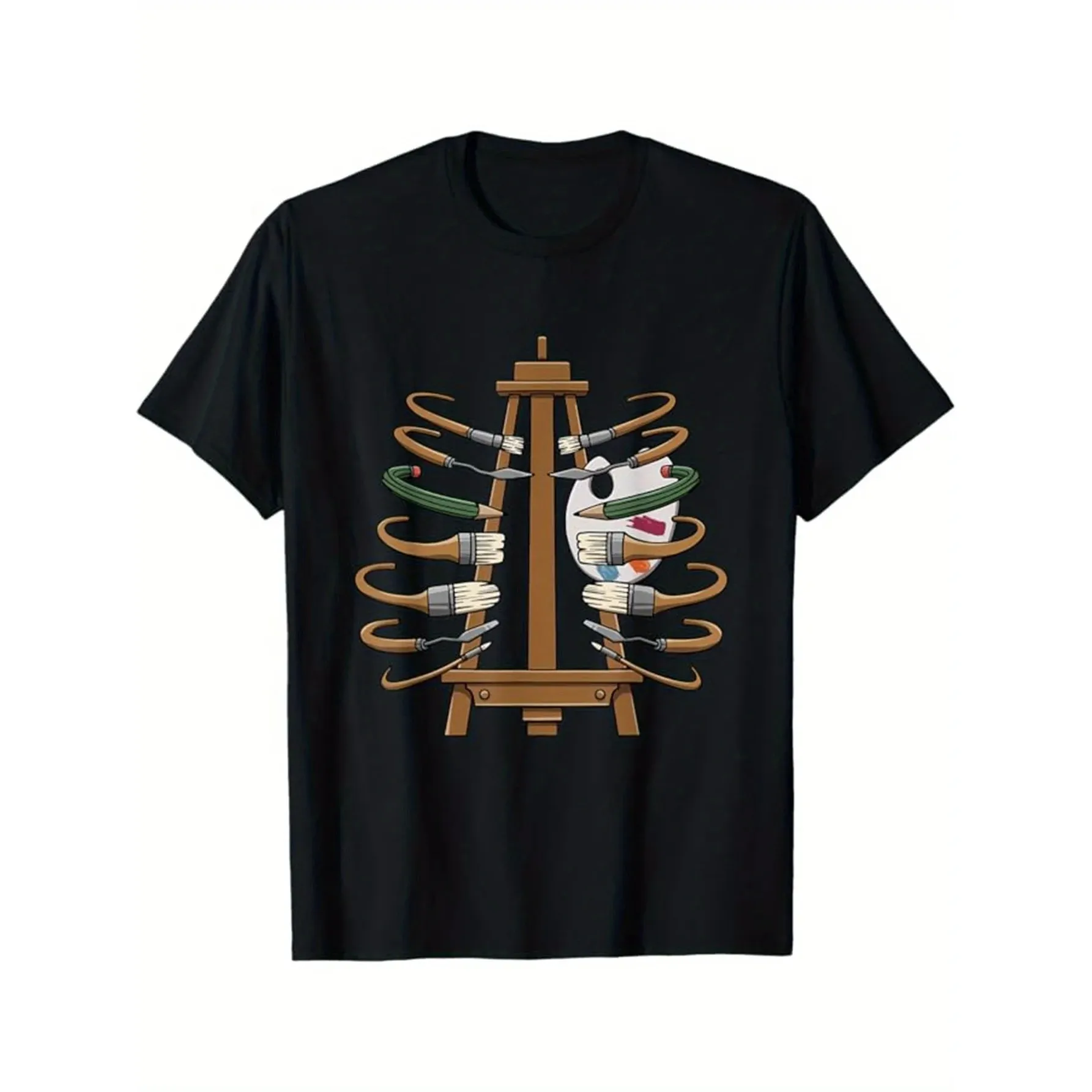 

Artist Skeleton Rib Cage Easel Graphic T-Shirt Funny Painting Teacher Gift Short Sleeve Tee