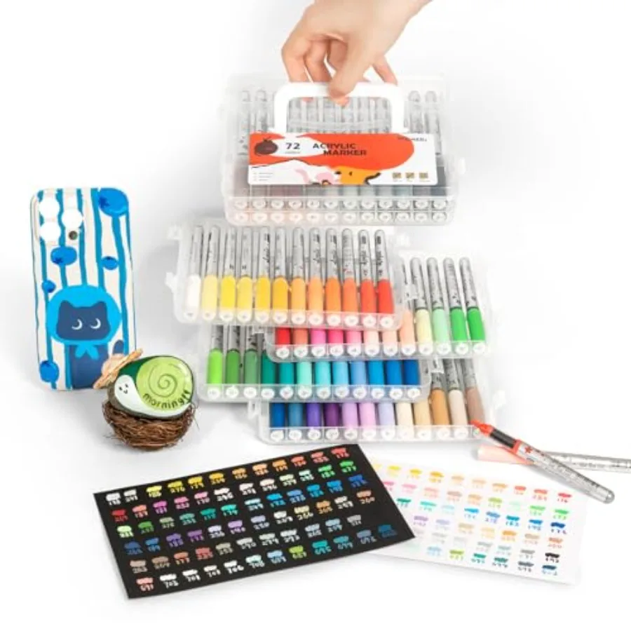 Acrylic Paint Marker:Auto Liquid Ink, Durable Brush Tips Acrylic Pens Markers for Rock Fabric DIY Crafts, Water-based and Water