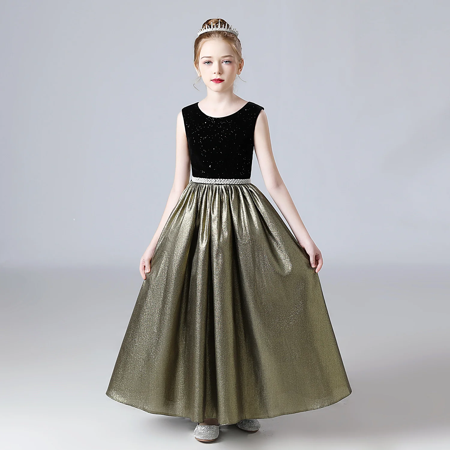 

YZYmanualroom Black and Gold Girl Dress Wedding Bridesmaid Dress Girl Pageant dress floor-length PROM dress/can be customized