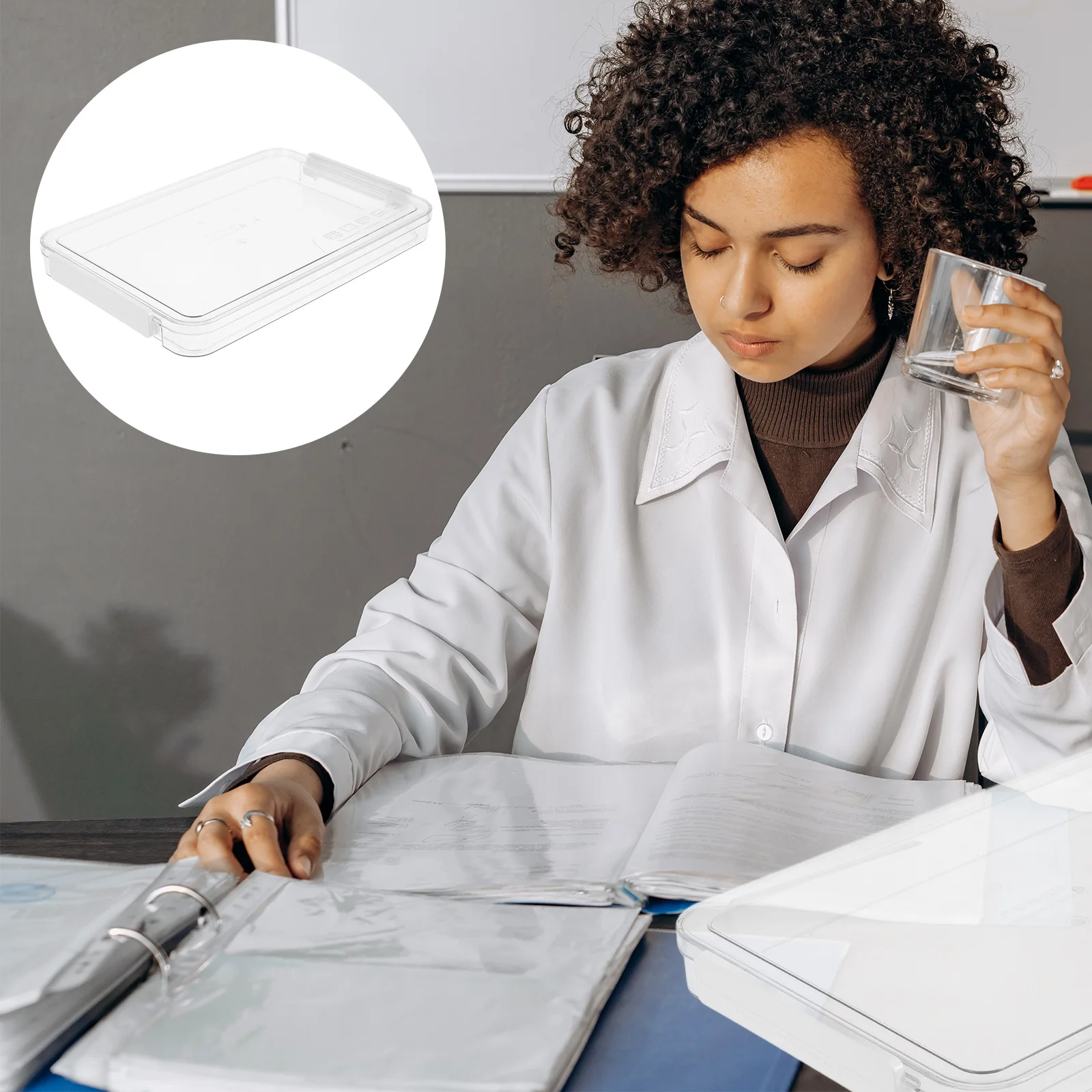 

2pcs Transparent Plastic File Organizer With Lid Portable Document For Office Clear File Holder Paper Storage Box White Large