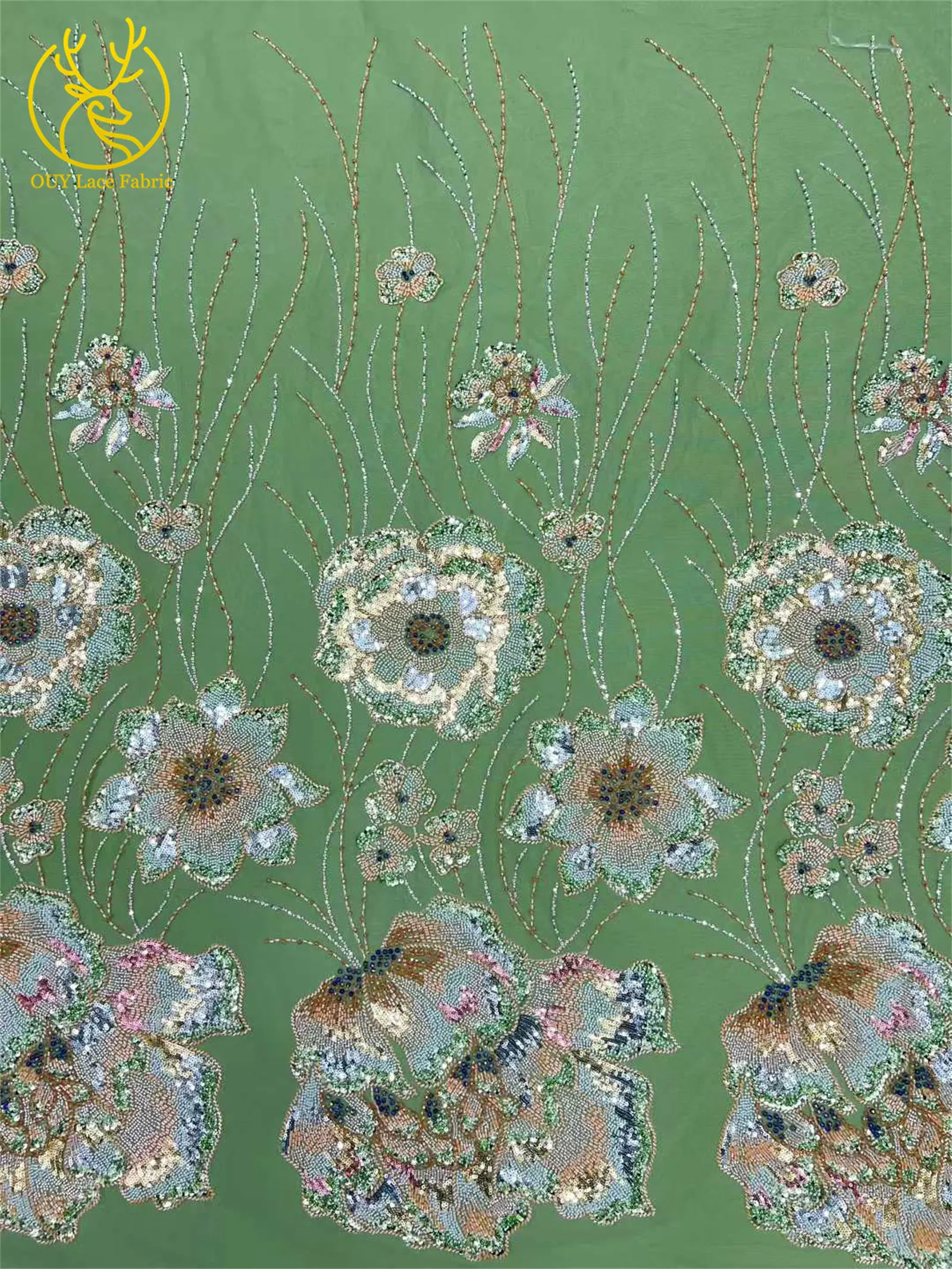 Neuer Afrikanischer Perlenstickerei-Spitzenstoff 2026 Französische Pailletten Große Blumen-Spitze Nigerianischer Stickerei-Netzspitzenstoff für Brautkleider – Detail 18