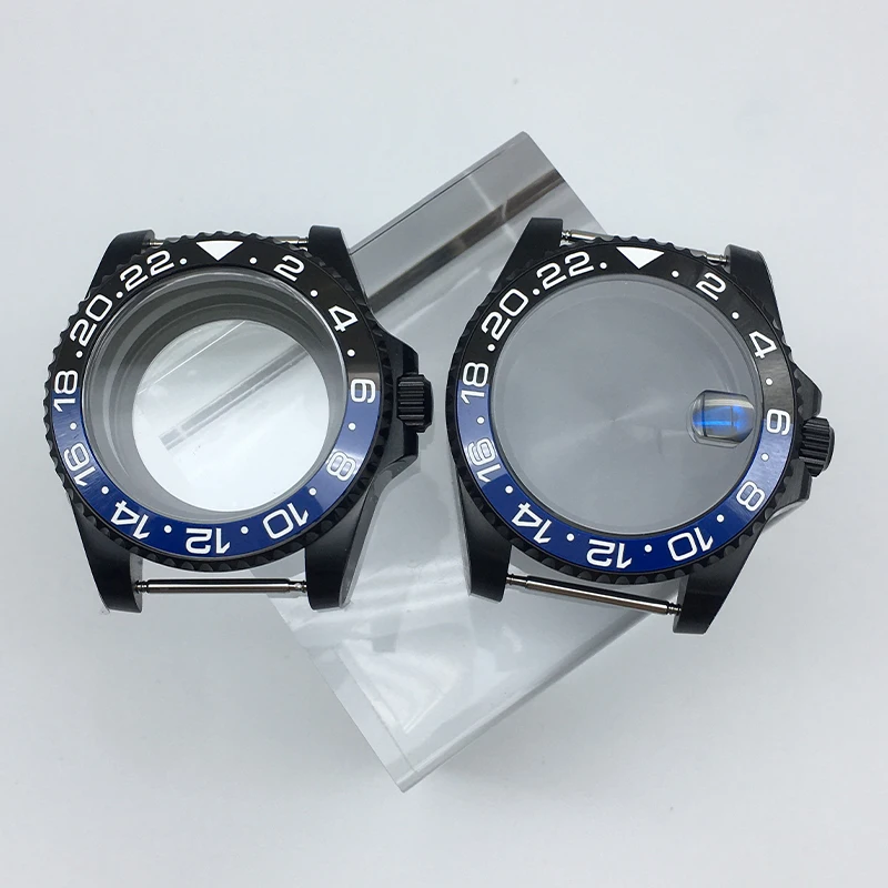

40mm Black Watch Case GMT Mod nh35 Case Sapphire Glass Ceramic Insert Ring For Seiko nh35 nh36 nh38 Movement 28.5mm Dial GMT Mod