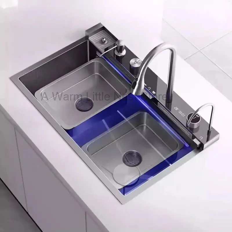 

Kitchen Sink Large Single Slot 304 Stainless Steel Rain Waterfall Sink Home Honeycomb Dishwashing Basin Kitchen Accessories B