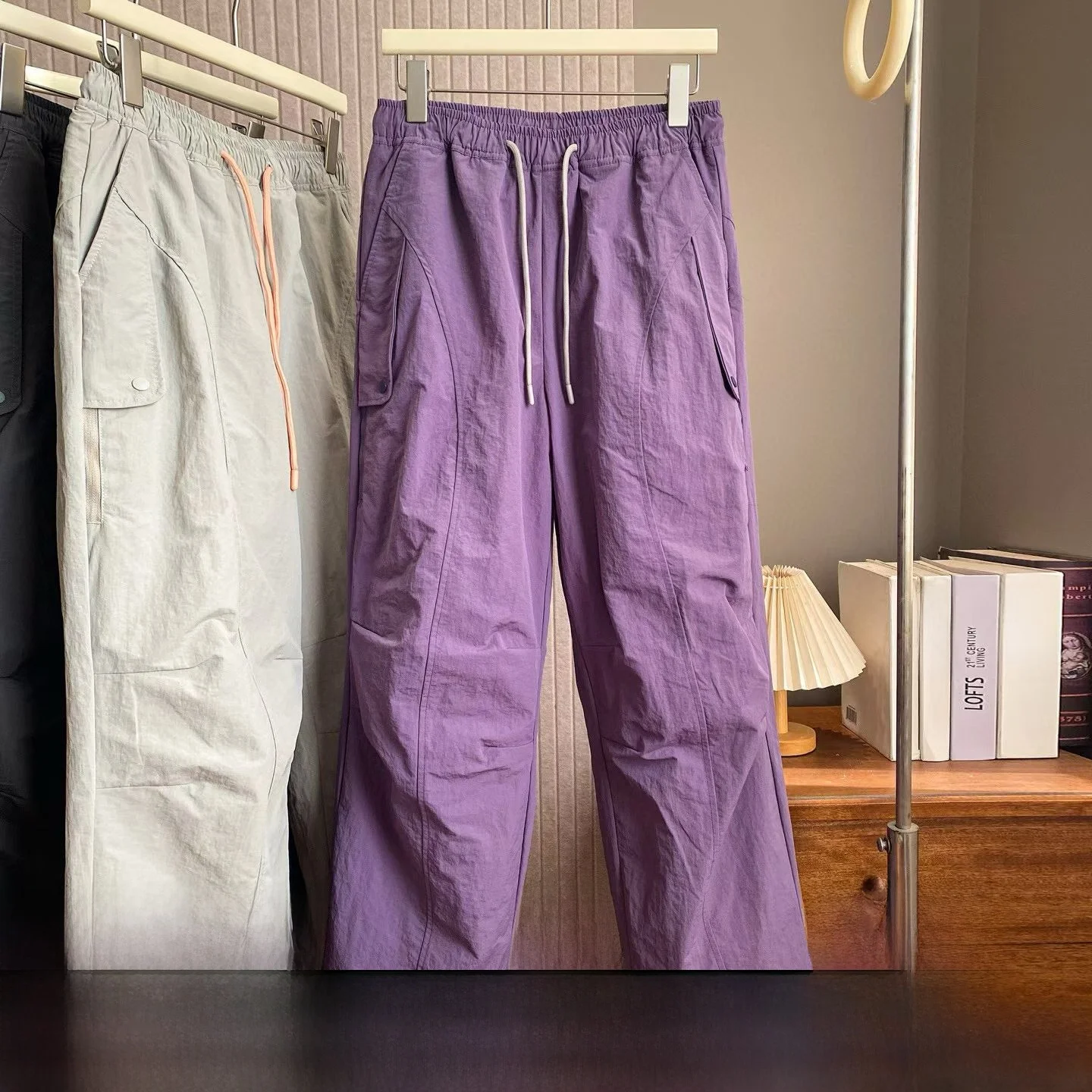 

Thiened Fce Outdoor Casual Pants Elastic Waist Dstring Straight Leg Long Trousers for Men And Women Couples Warm