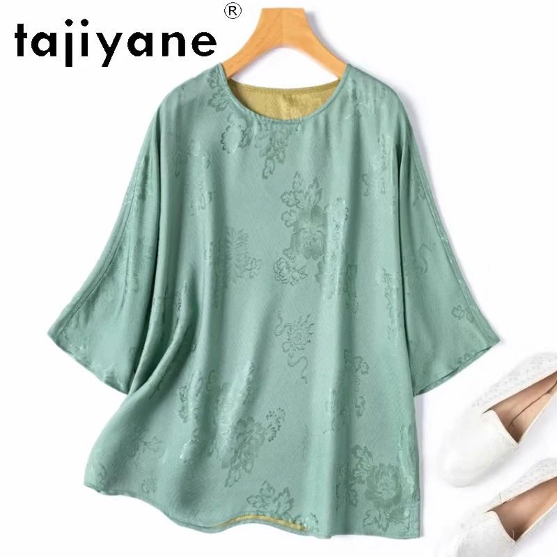 

TAJIYANE 100% натуральная шелковая футболка из тутового шелкопряда, женская двусторонняя футболка с рукавом три четверти, летние топы, женская одежда 2026