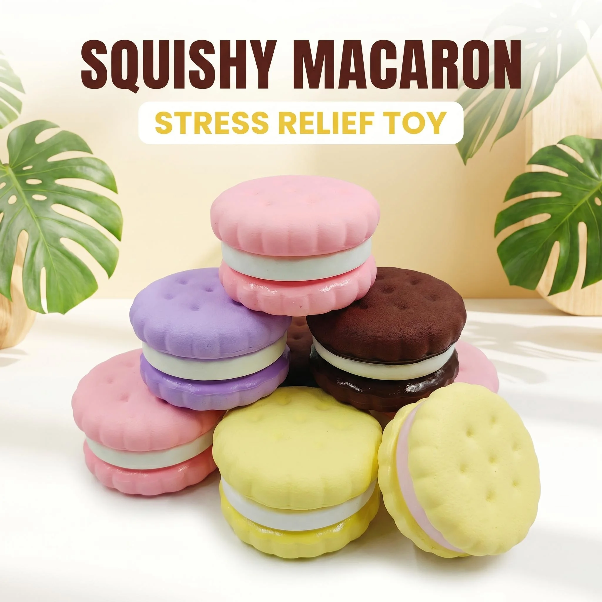 Sandwich Cookie Squishy Toy Macaron Color Slow Rising Fidget Toy Stress Relief ASMR Decompression Anti Anxiety Desktop Prank