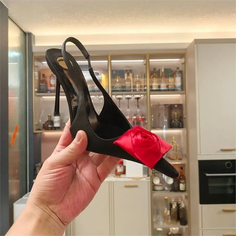 

Romance Womens Shoes Exquisite Flower Pointed Tip High Heeled Sandals for Woman French Casual Shoes Designer Shoes Zapatos Mujer