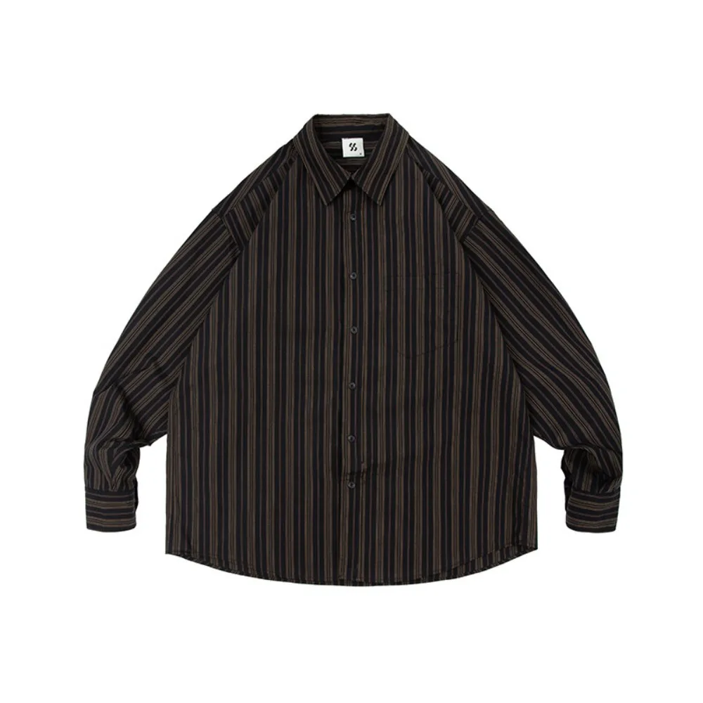 

Japanese Retro Silhouette Loose and Simple Contrasting Striped Shirt Men's and Women's Long Sleeved Shirts