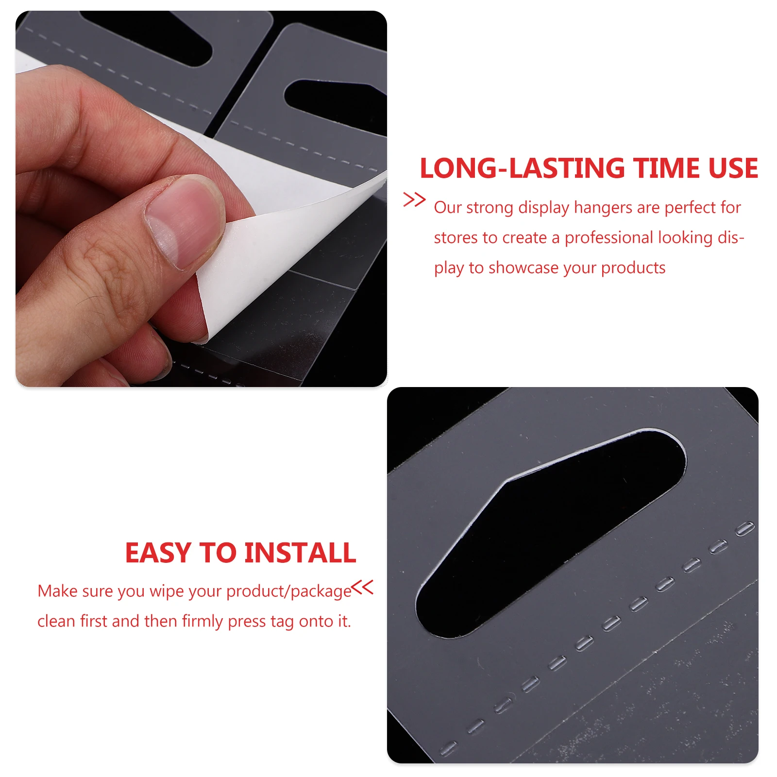 

200Pcs Heavy Duty Adhesive Hanging Tabs Plastic Display Tags for Long Lasting Retail Presentation Hanger Tags Hanging Tab