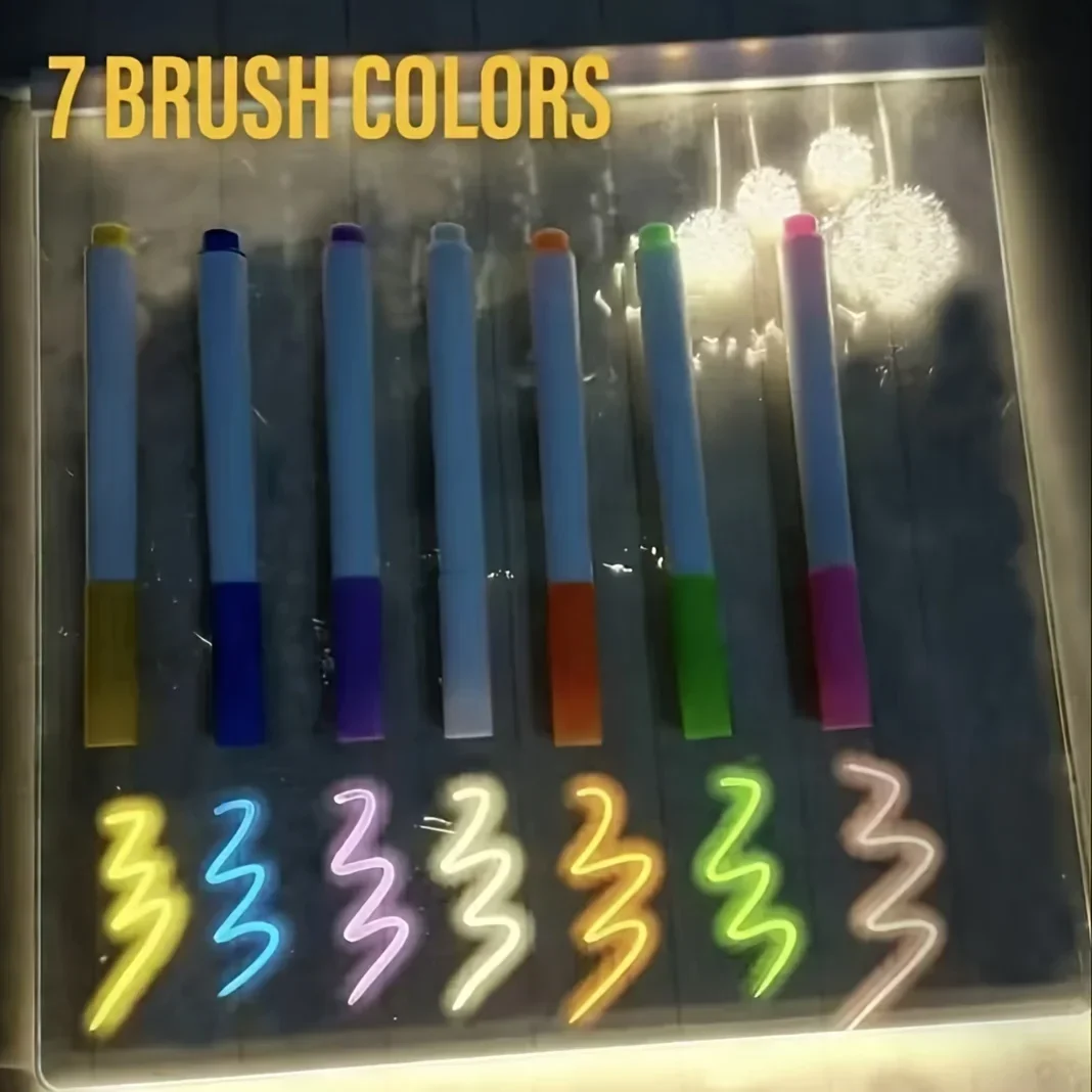 LED Acrylic Message Board Night Light Dry Erase Board with 7 Color Pens Children‘s Drawing Board for Christmas Birthday Gifts