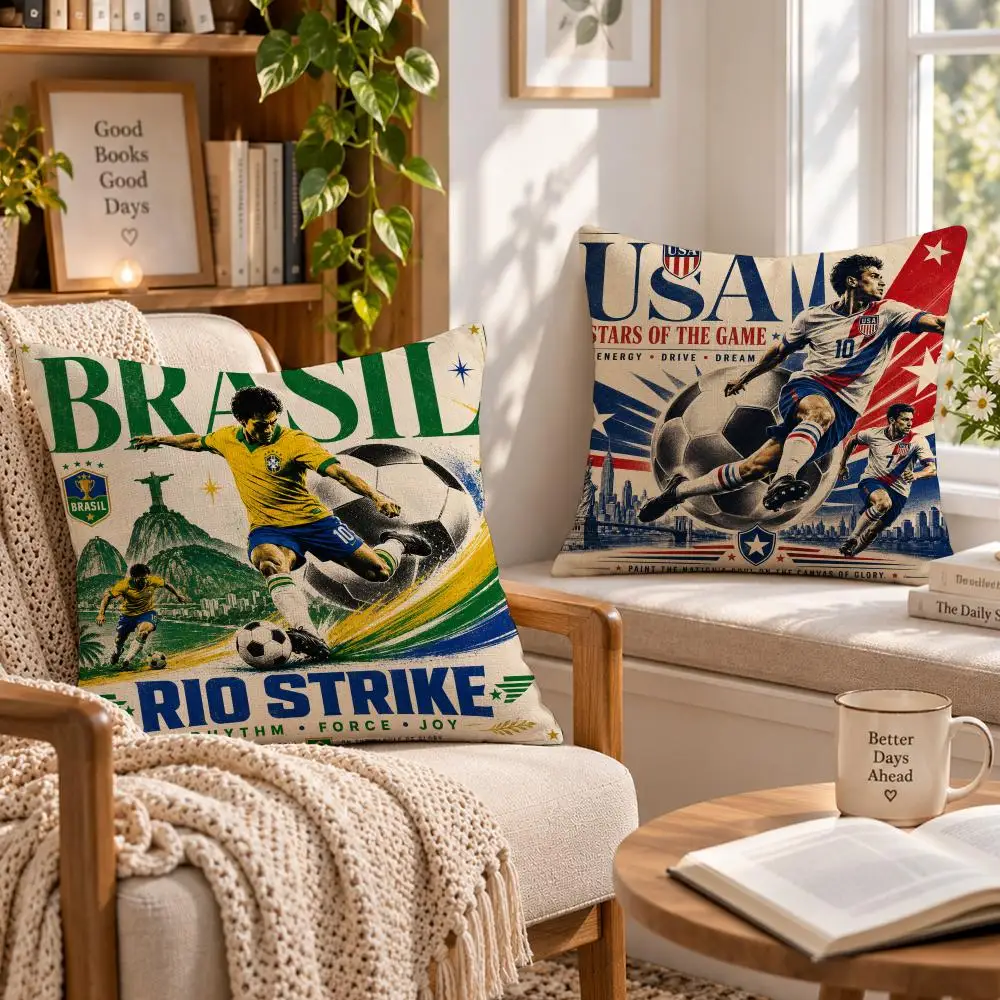 Sport Football W-World Football Legacy Cushion Cover Soft Short Cover Washable Sofa Bed Dorm Garden Home Office Chair Decor