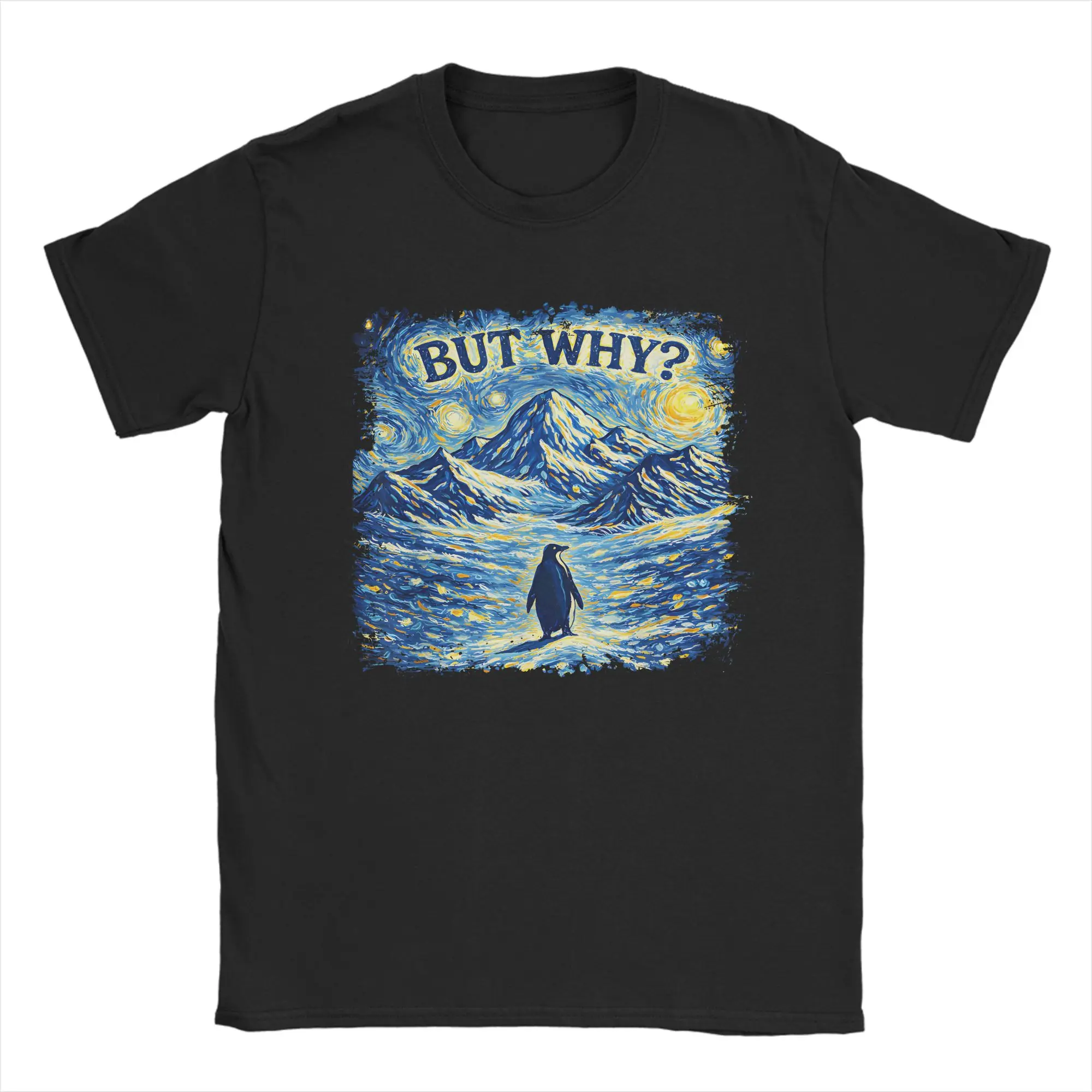 Nihilist Penguin Van Gogh Style Men's T Shirts  Leisure Tees Short Sleeve Round Collar T-Shirts Pure Cotton Graphic Clothes