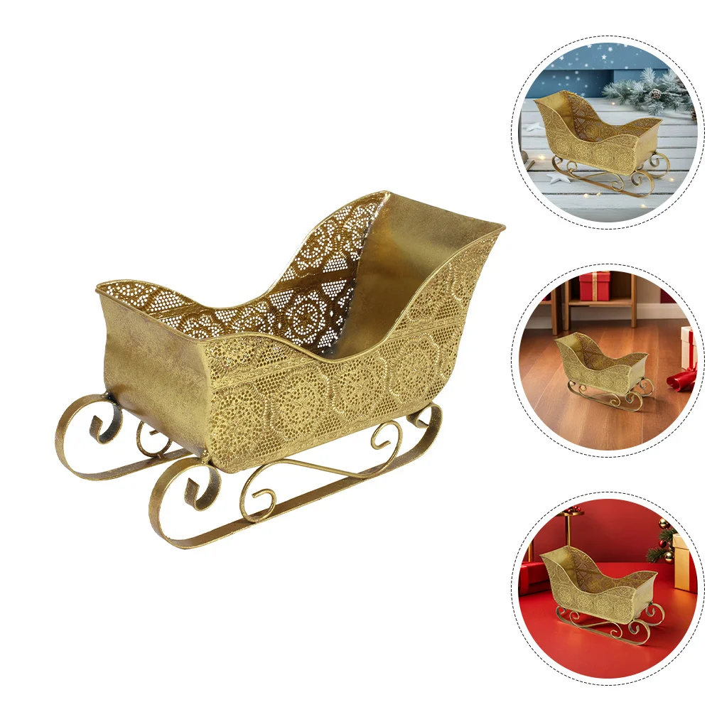 

Christmas Sleigh Metal Desktop Decor Candy Snack Holder Rustic Vintage Tabletop Christmas Fireplace Decoration
