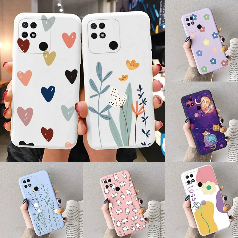 Case For Redmi 10 10C 10A Cute Heart Flower Back Cover Soft Silicone Matte Protective Funda For Xiaomi Redmi 10C Redmi10 Bag