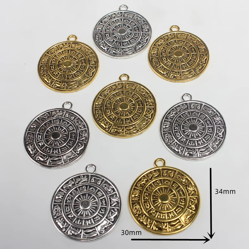 8pcs Gold Plated/ Silver Plated celestial objects 12 Star Sign Alloy Pendant DIY Charms Bracelet Necklace Jewelry Crafts Making