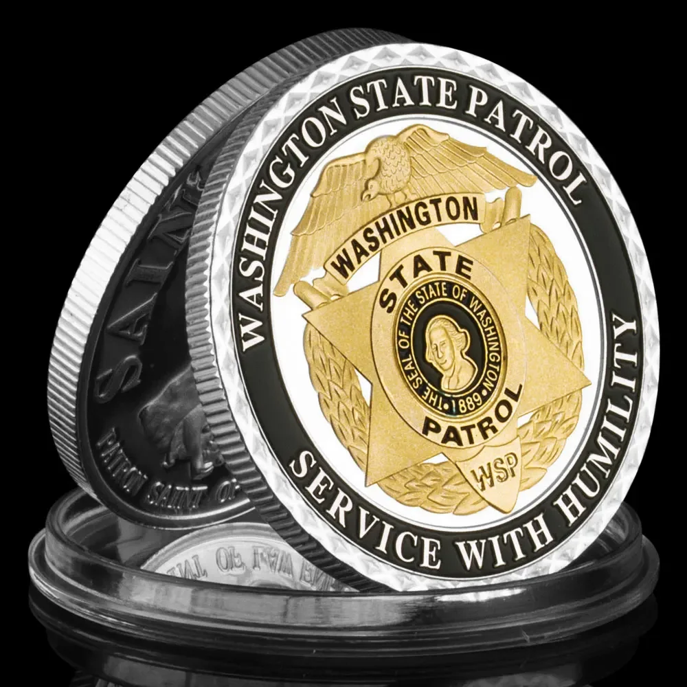 United States of America Washington State Patrol Collectible Silver Plated Souvenir Coin Saint Micheal Commemorative Coin