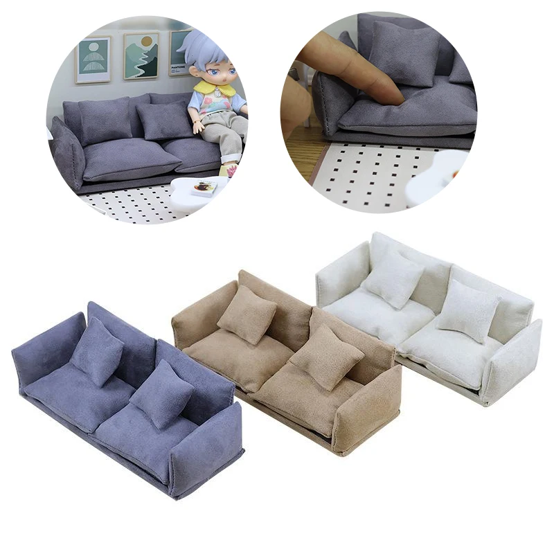 

1Set Kids Pretend Play Toy 1:12 Mini Dollhouse Furniture Italian Leather Sofa Simulation Miniature Living Room Chairs Decor