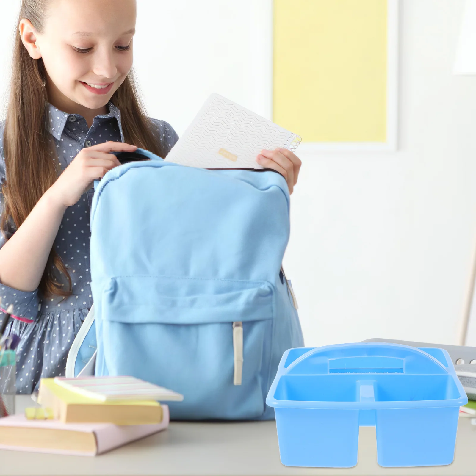 

Plastic Storage Caddy with Handle 3 Divided Sections Portable Organizer for School Classroom Craft Supplies Teacher Desk