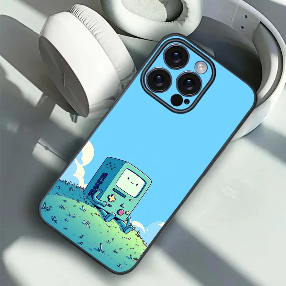 حافظة هاتف كارتون A-Adventures Time BMO لهاتف آيفون 16 15 14 13 12 11 PRO MAX PLUS حافظة صغيرة من مادة البولي يوريثان الناعمة والصديقة للبشرة