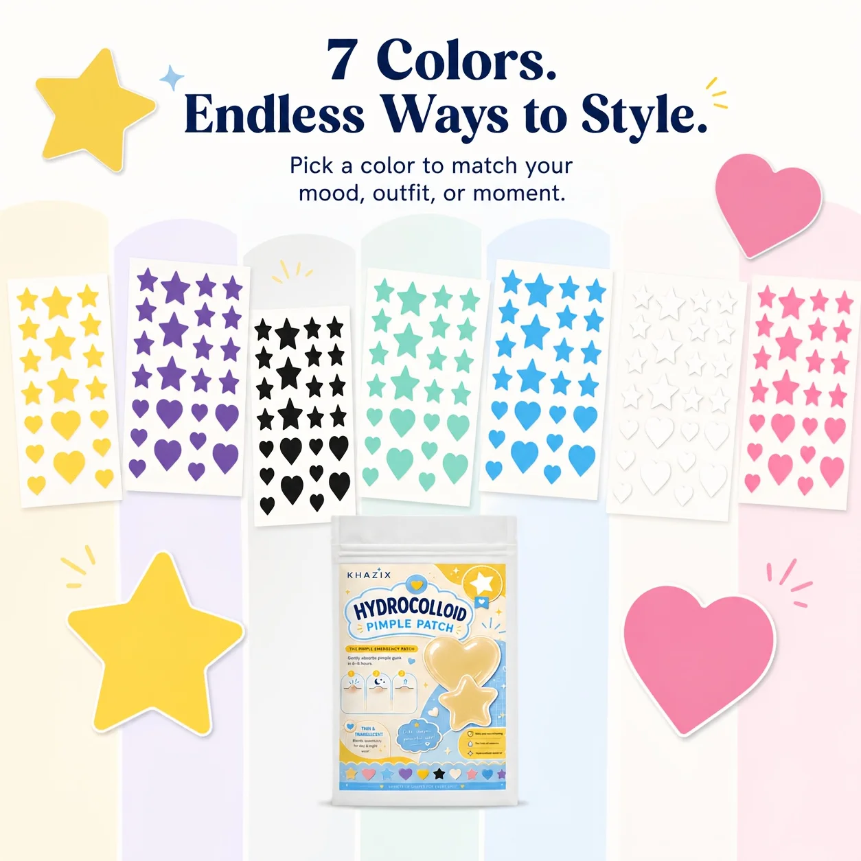 7 colors, 252 PCS/756 PCS. Star acne patch facial hydrogel acne patch, gentle and non-irritating, invisible and beautiful view 4
