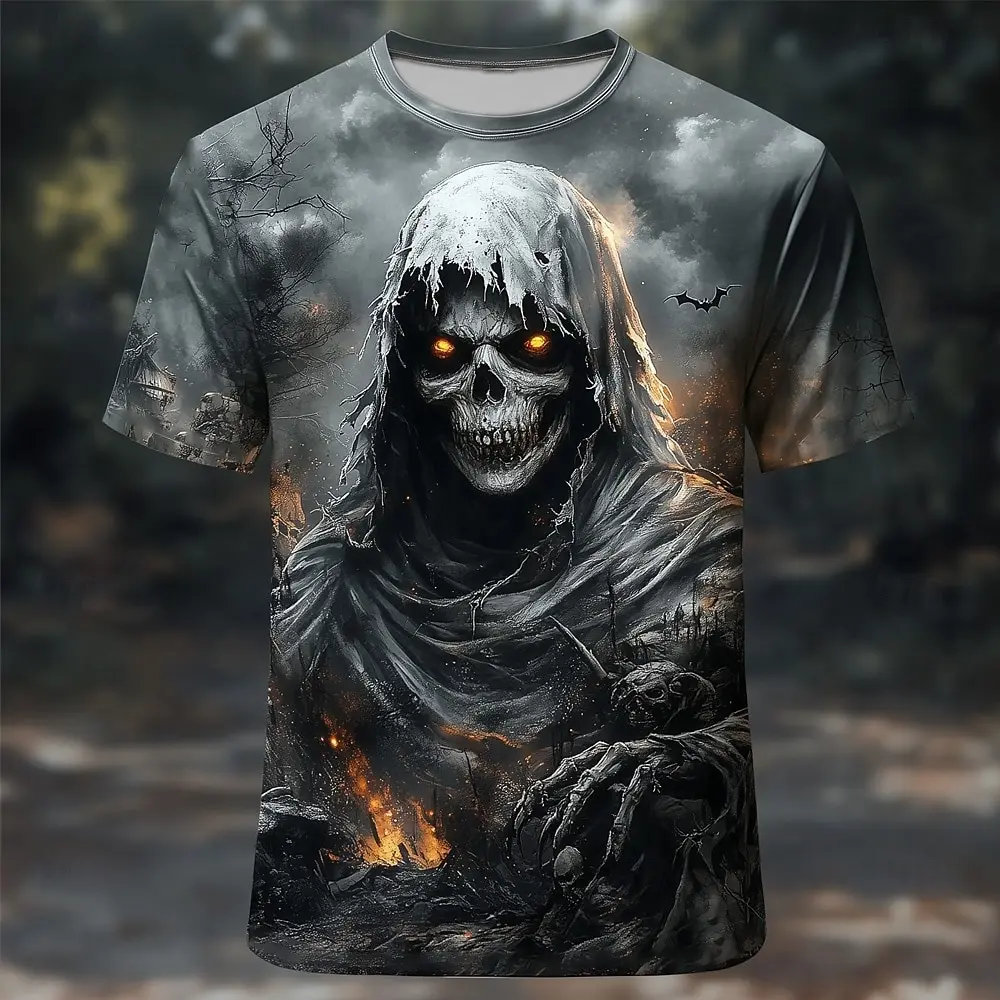 Halloween skull 3D printed men and women casual short-sleeved T-shirt round neck fashion trend super cool daily  men's  clothing
