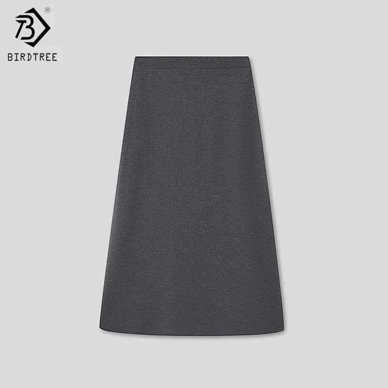 

Birdtree,100% Sheep Wool Knitted Skirt,Woman Elastic Waist Solid Commuting Skirts,2025 Autumn/Winter Straight Midi SkirtT5O907JF