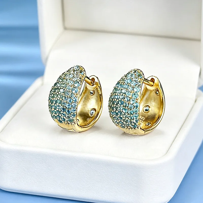 Paraiba brushed Luxury white gold solid platinum PT950 earrings middle-aged summer fresh