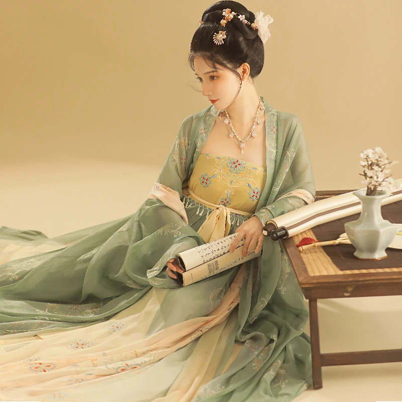 

Retro Fairy Women Chinese Hanfu Dress Ancient Vintage Floral Stage Dance Costume Festival Party Traditional Tang Dynasty Clothes