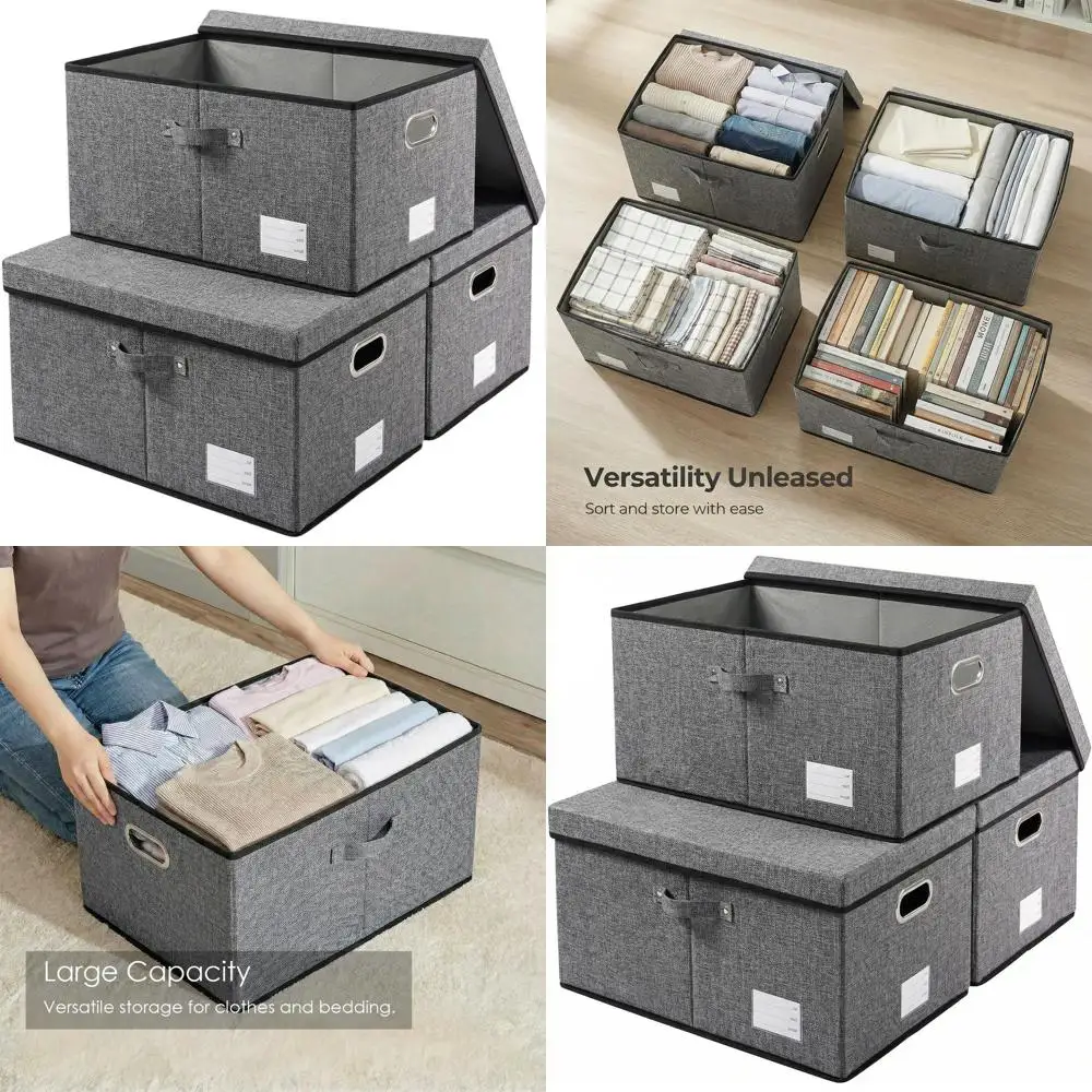 

Grey Fabric Storage Bins with Lids - 3-Piece Set, Foldable Organizer Boxes for Home & Office (23.4x15.9x11.4)